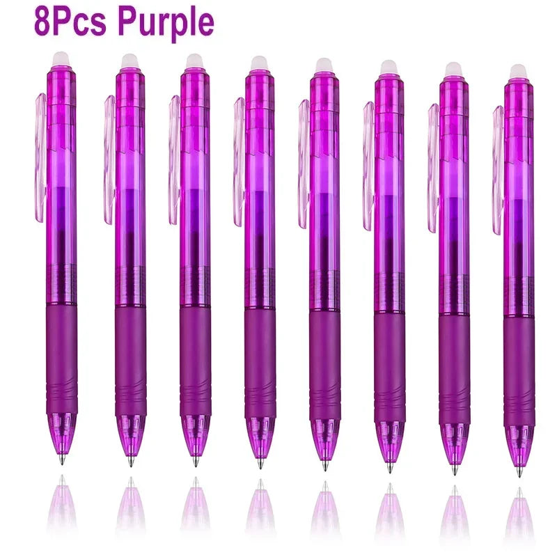 8 Colors 0.7mm Magic Retractable Erasable Pen  Gel Pen Set Erasable Refill Rod Office School Writing Tool Press Button Handle