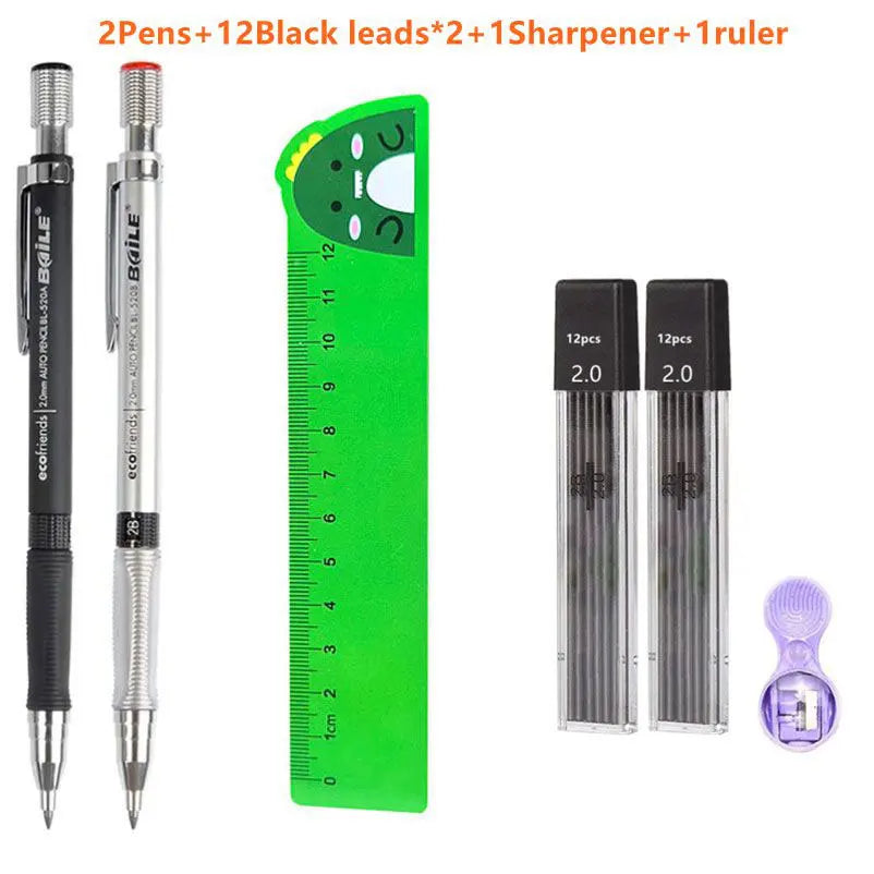 Mechanical Pencils Set 2.0mm with 2B Black/Colors Lead Refill Eraser for Student Writing Sketching Painting Automatic Pencil