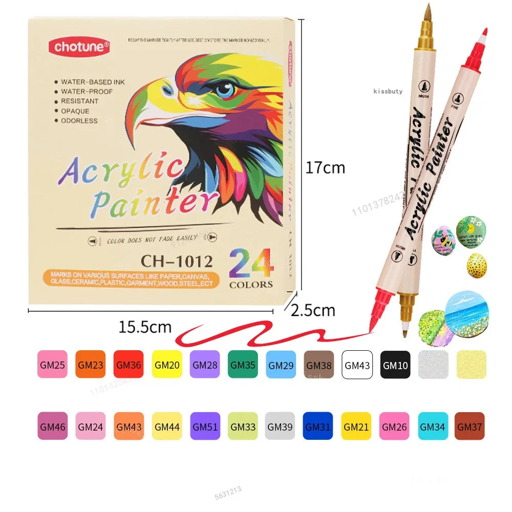 12-36 Colors Acrylic Paint Markers Pens Brush Dual Tip,Acrylic Paint Pen Brush Tip and Fine Tip,Art Markers Supplies for Rock