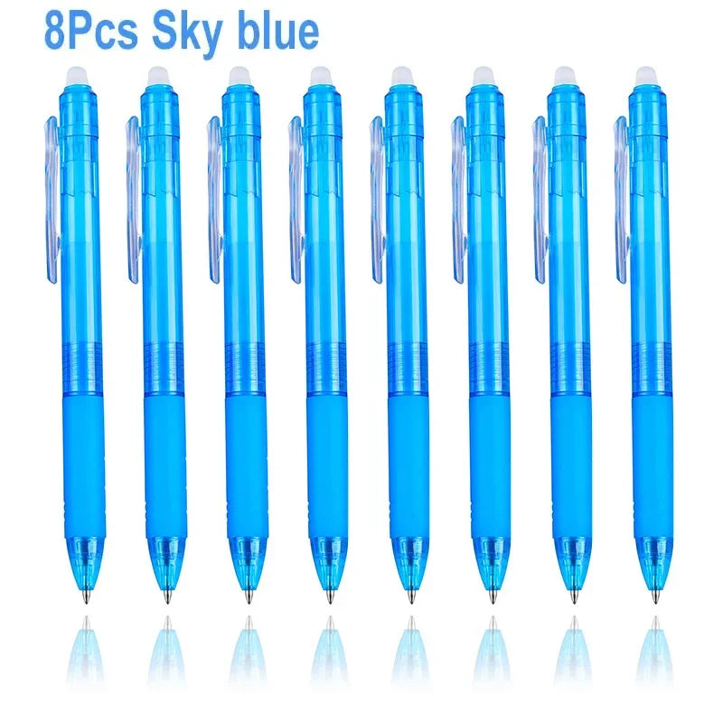 8 Colors 0.7mm Magic Retractable Erasable Pen  Gel Pen Set Erasable Refill Rod Office School Writing Tool Press Button Handle