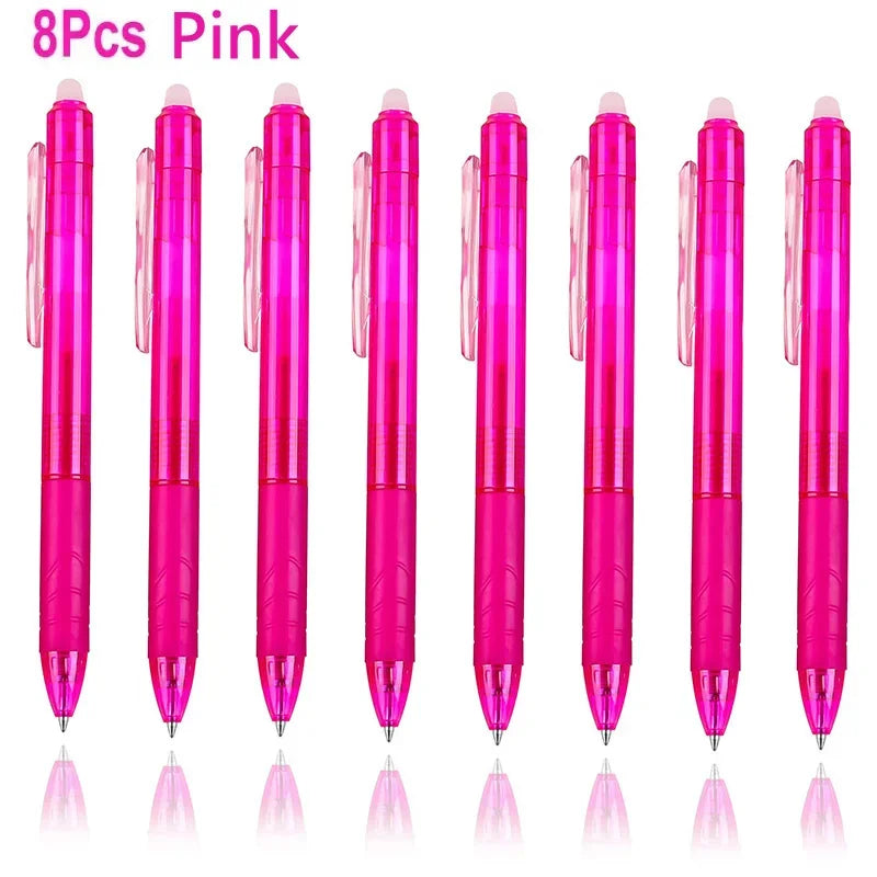 8 Colors 0.7mm Magic Retractable Erasable Pen  Gel Pen Set Erasable Refill Rod Office School Writing Tool Press Button Handle