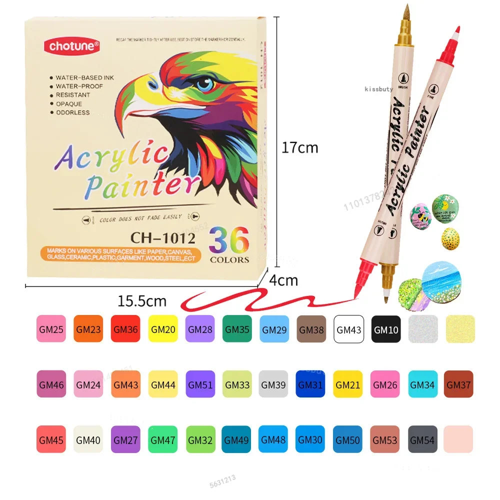 12-36 Colors Acrylic Paint Markers Pens Brush Dual Tip,Acrylic Paint Pen Brush Tip and Fine Tip,Art Markers Supplies for Rock