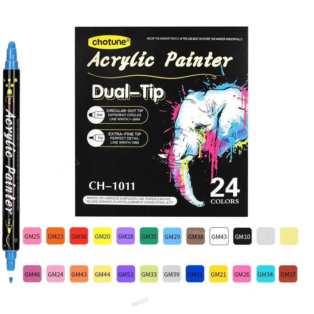 36 Colors Dual-Tip Acrylic Paint Markers, 1/5mm Paint Art Markers, Ideal for Wood, Rock Painting, Canvas, Stone, Glass, Ceramic