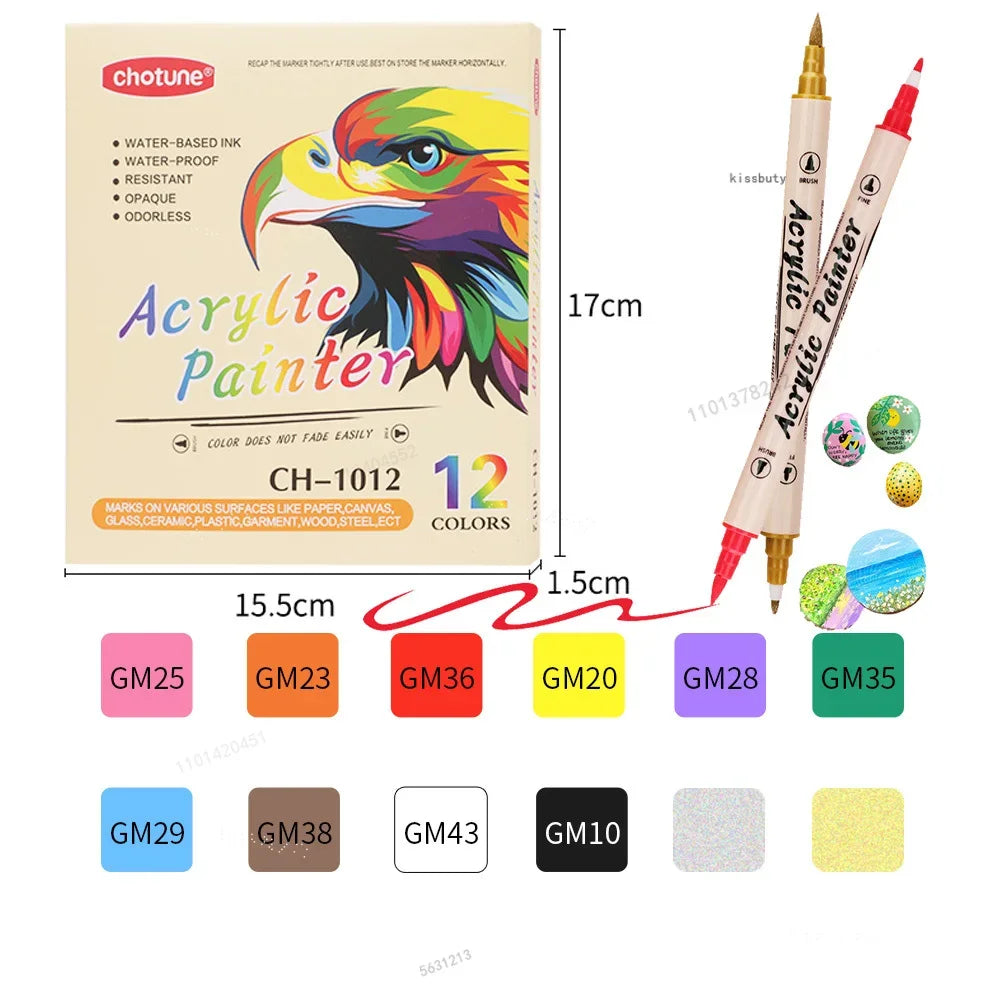 12-36 Colors Acrylic Paint Markers Pens Brush Dual Tip,Acrylic Paint Pen Brush Tip and Fine Tip,Art Markers Supplies for Rock