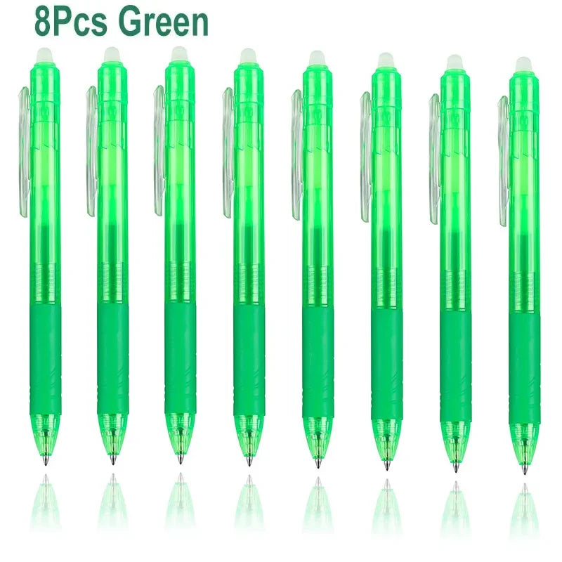 8 Colors 0.7mm Magic Retractable Erasable Pen  Gel Pen Set Erasable Refill Rod Office School Writing Tool Press Button Handle