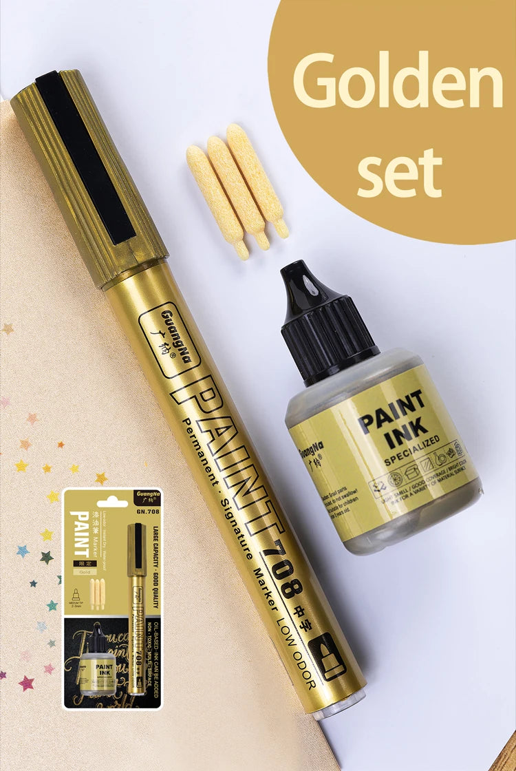 Metallic Paint Marker Pens with Ink Set Gold Silver White Permanent 2mm Art Markers for Manga Crafts Scrapbooking Art Supplies