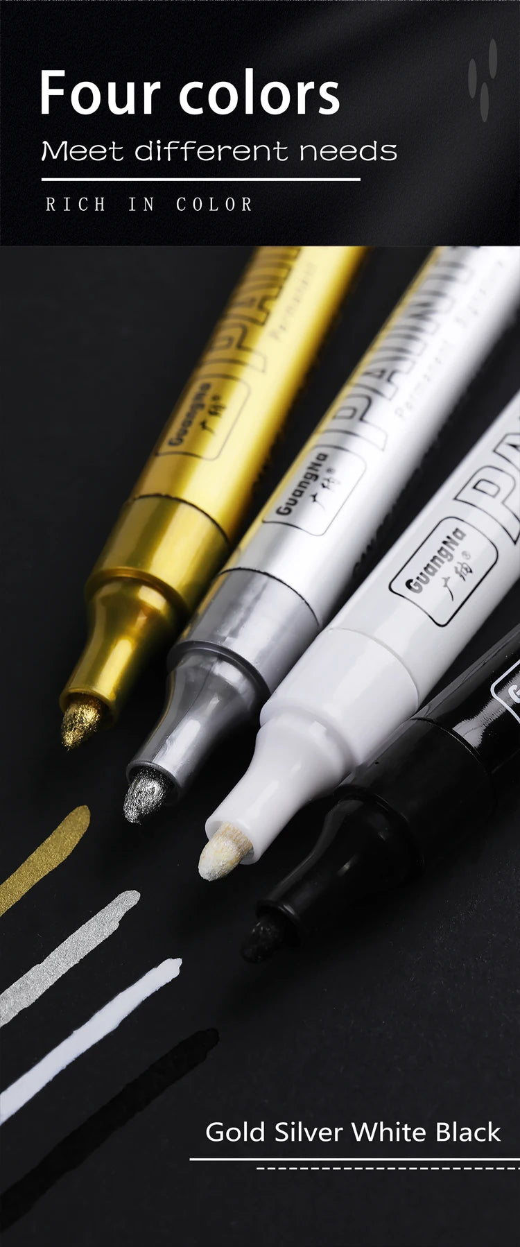 Metallic Paint Marker Pens with Ink Set Gold Silver White Permanent 2mm Art Markers for Manga Crafts Scrapbooking Art Supplies