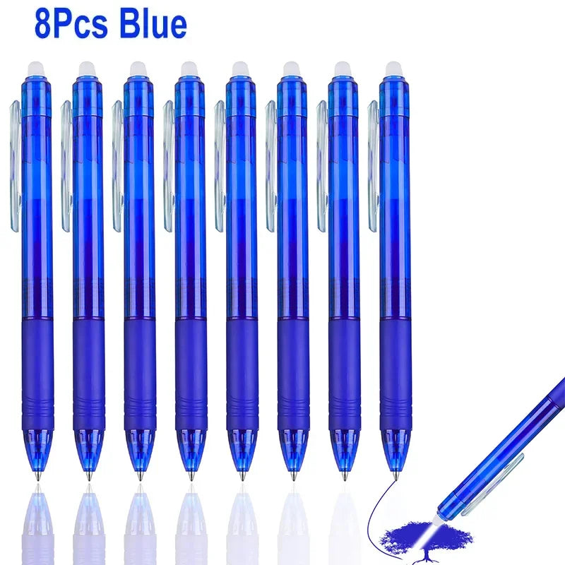 8 Colors 0.7mm Magic Retractable Erasable Pen  Gel Pen Set Erasable Refill Rod Office School Writing Tool Press Button Handle