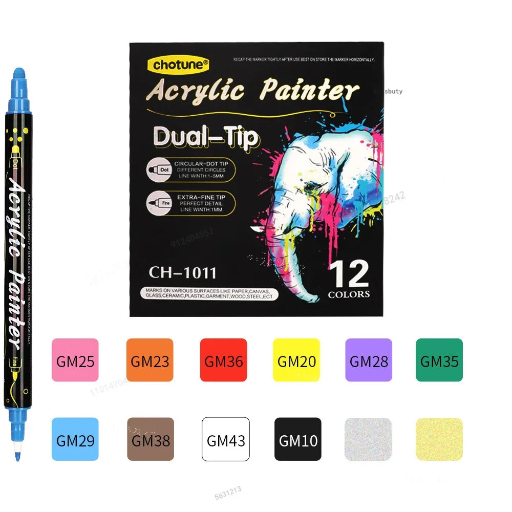 36 Colors Dual-Tip Acrylic Paint Markers, 1/5mm Paint Art Markers, Ideal for Wood, Rock Painting, Canvas, Stone, Glass, Ceramic