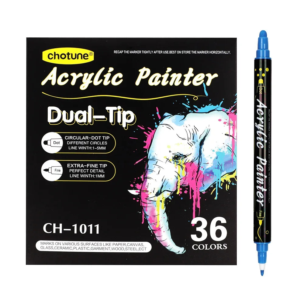 36 Colors Dual-Tip Acrylic Paint Markers, 1/5mm Paint Art Markers, Ideal for Wood, Rock Painting, Canvas, Stone, Glass, Ceramic